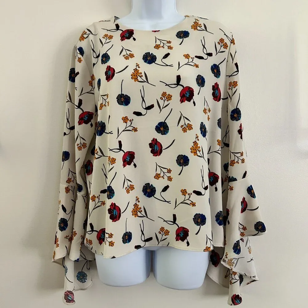 Carmen Marc Valvo Bell Sleeve Bohemian Floral Blouse - Size 14 XL - Picture 7 of 8